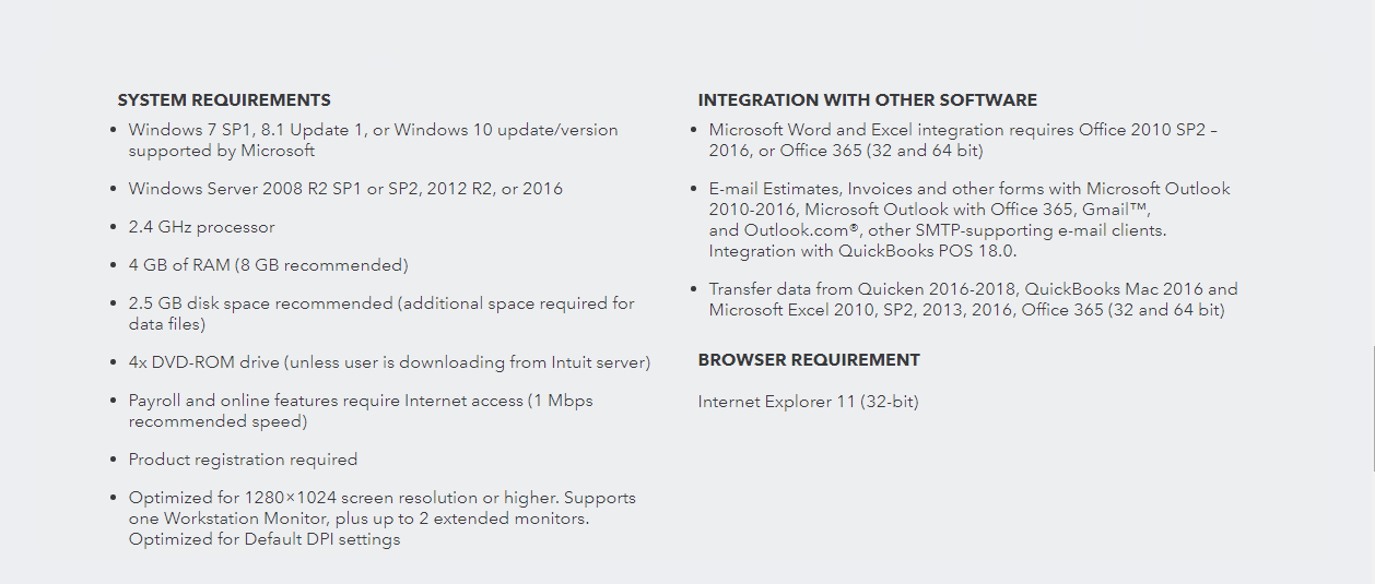 System Requirement for QuickBooks Premier 2019
